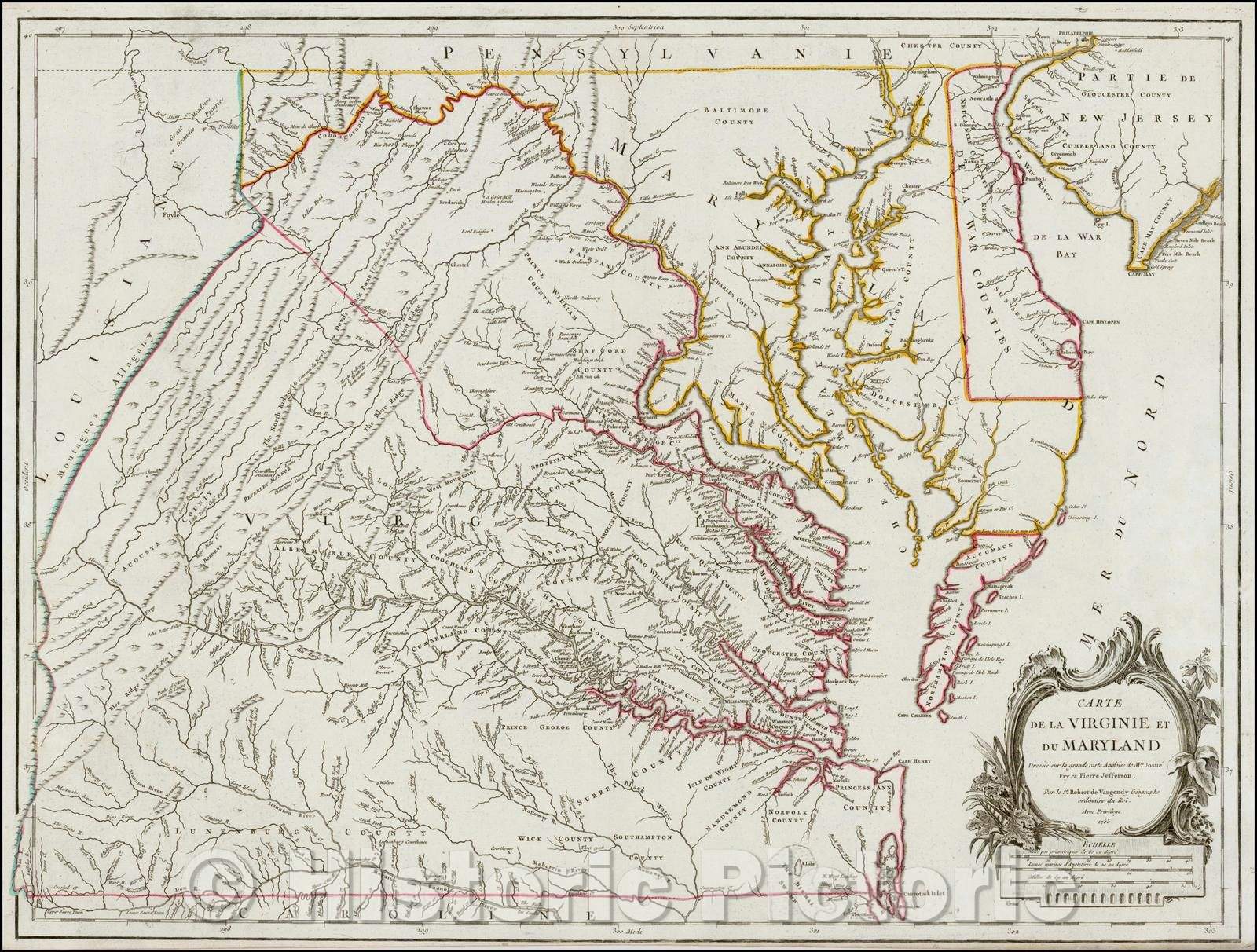 Historic Map - Carte De La Virginie Et Du Maryland Dressee sur la grande carte Angloise, 1755, Gilles Robert de Vaugondy v4
