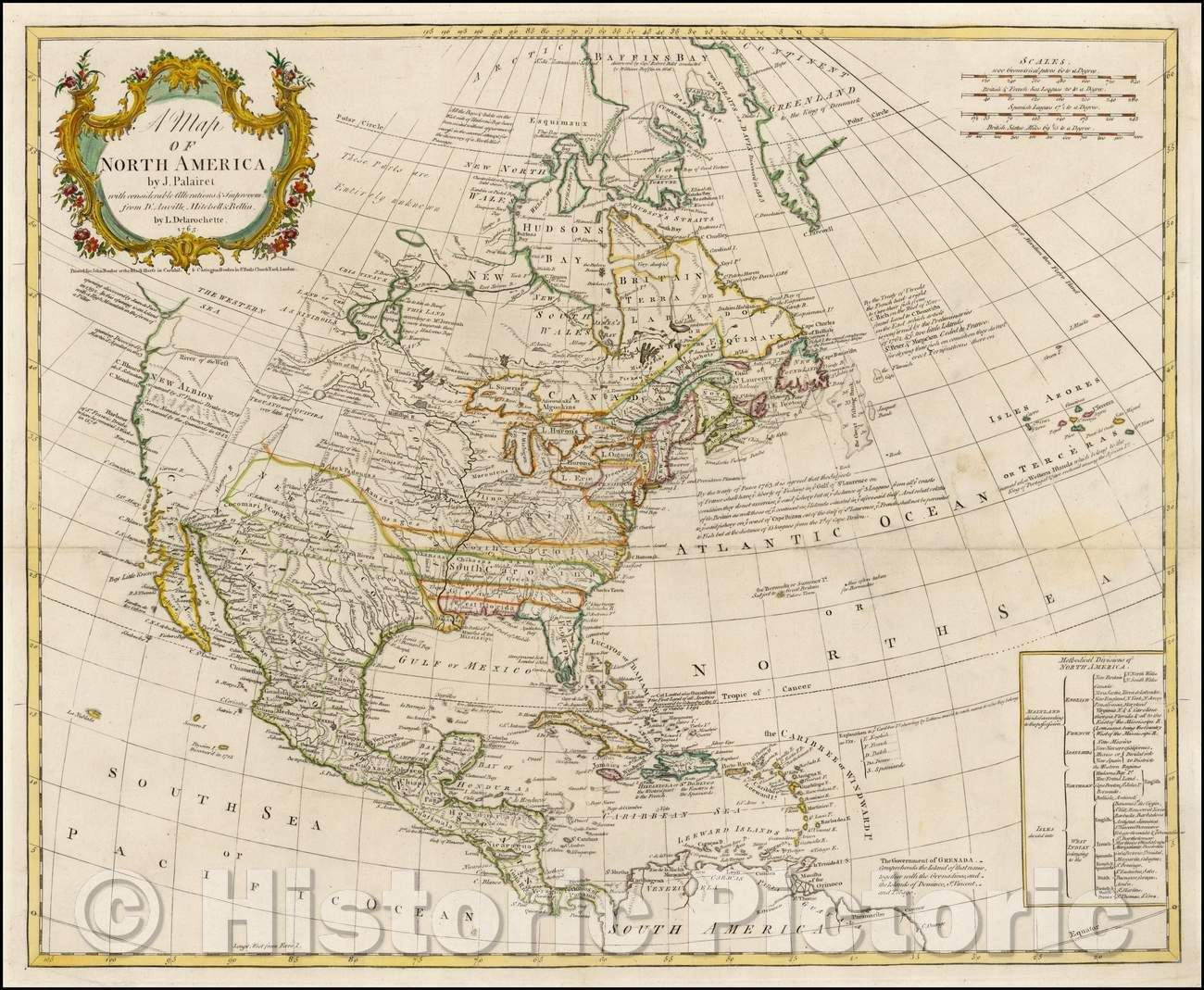 Historic Map - Map of North America, 1765, John Bowles - Vintage Wall Art