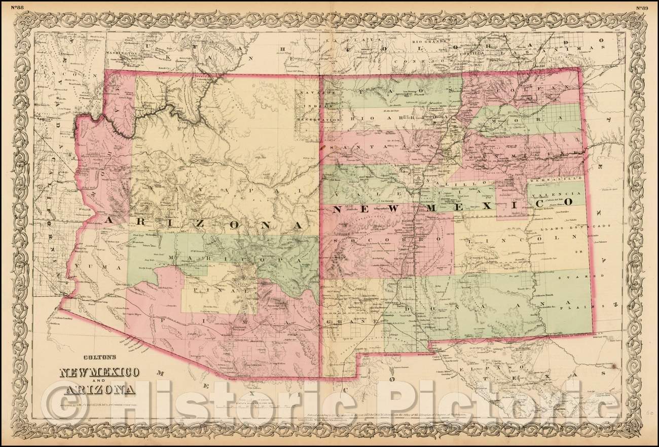 Historic Map - Colton's New Mexico and Arizona, 1873, G.W. & C.B. Colton v1