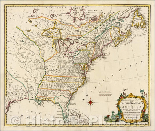 Historic Map - A New and Accurate Map of the British Dominions in America, 1765, Thomas Kitchin - Vintage Wall Art