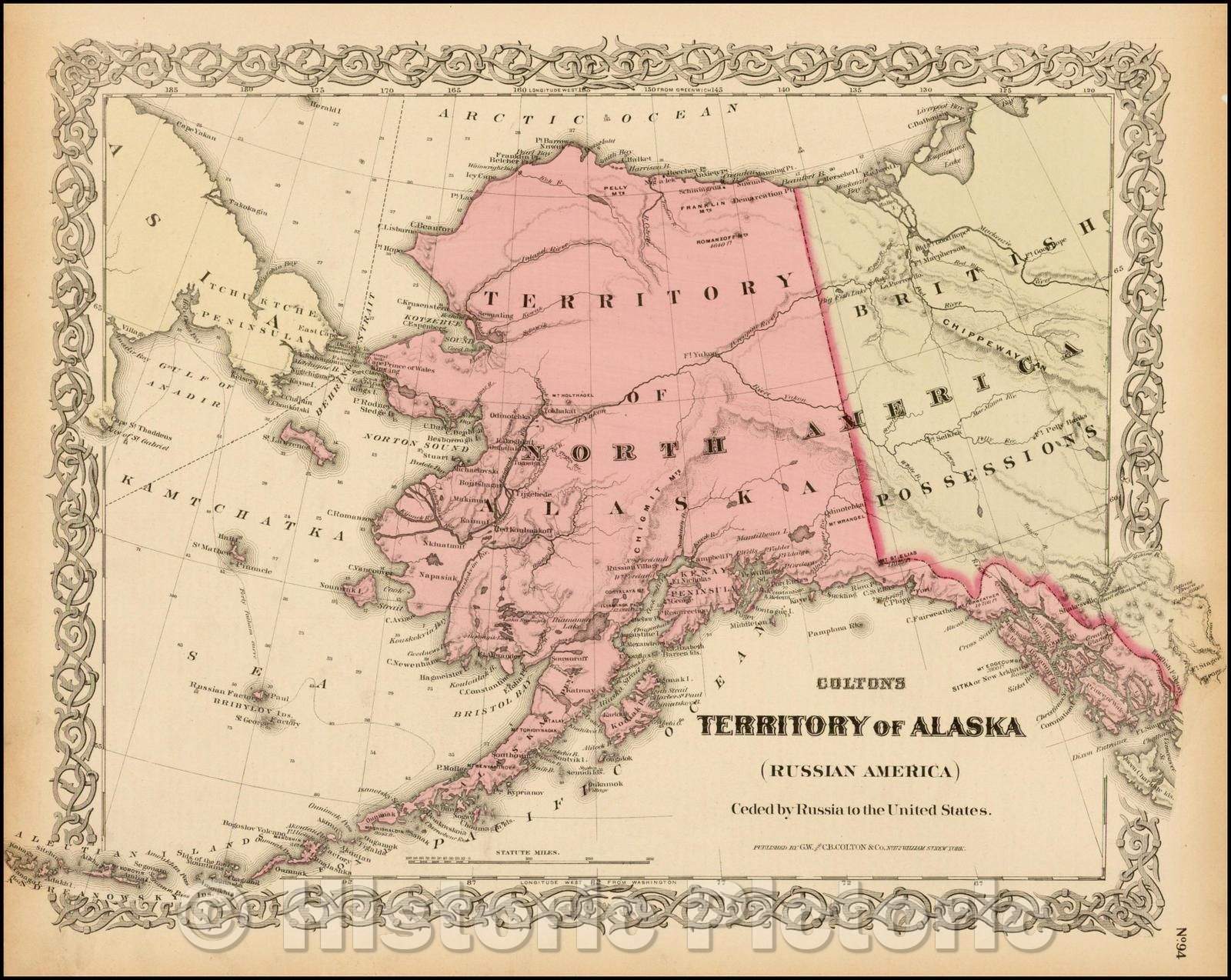 Historic Map - Colton's Territory of Alaska (Russian America) Ceded, 1873, G.W. & C.B. Colton - Vintage Wall Art