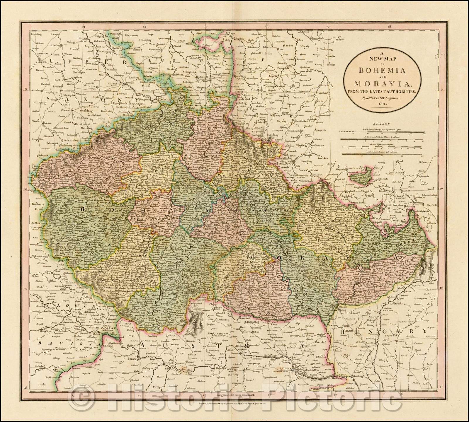 Historic Map - Bohemia or Moravia, from the Latest Authorities, 1807, John Cary - Vintage Wall Art