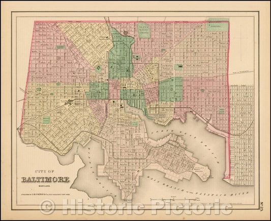 Historic Map - Colton's City of Baltimore Maryland, 1857, Colton - Vintage Wall Art