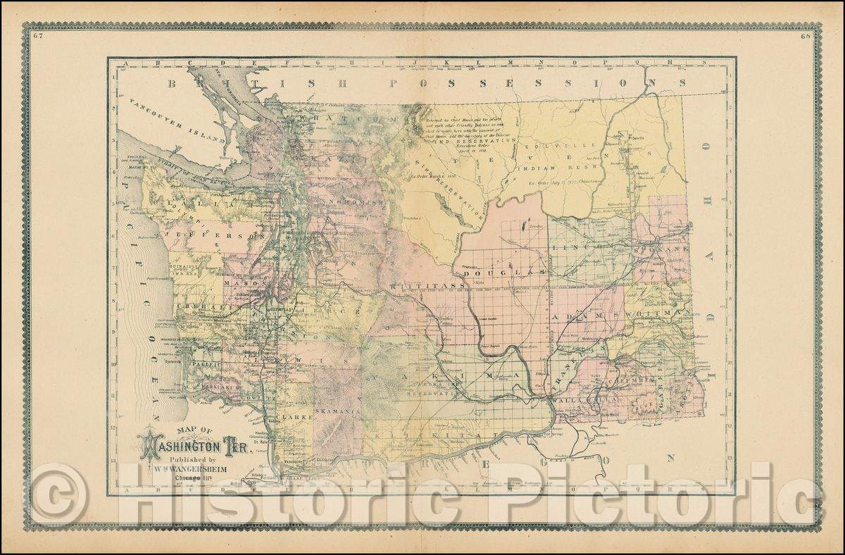Historic Map - Map of Washington Ter, 1883, HR Page & Co. - Vintage Wall Art