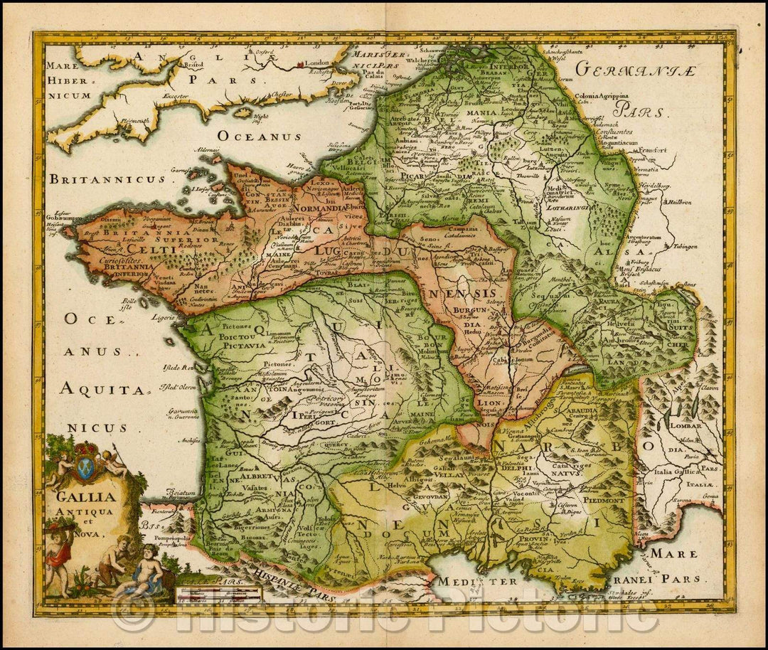 Historic Map - Gallia Antiqua et Nova/Map of all of France, 1697, Philipp Cl?ver - Vintage Wall Art