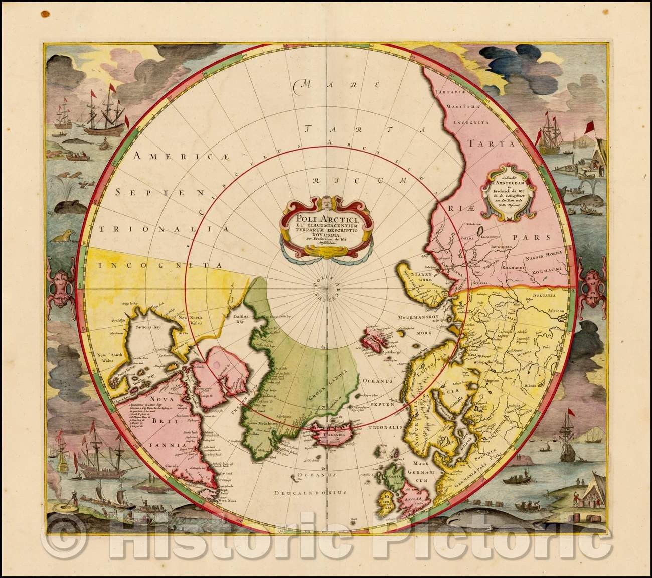Historic Map - Poli Arctici et terrarum Circumiaccentium Descriptio Novissima Par. F. De :: Arctic pole and landed Circumiaccentium Description latest pair, 1715 - Vintage Wall Art