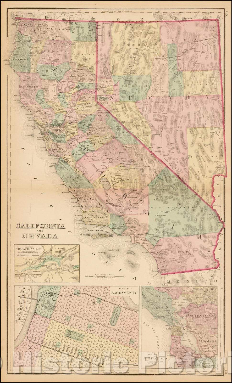 Historic Map - Gray's Atlas California and Nevada [Yosemite and SF Vicinity Insets], 1873, O.W. Gray - Vintage Wall Art