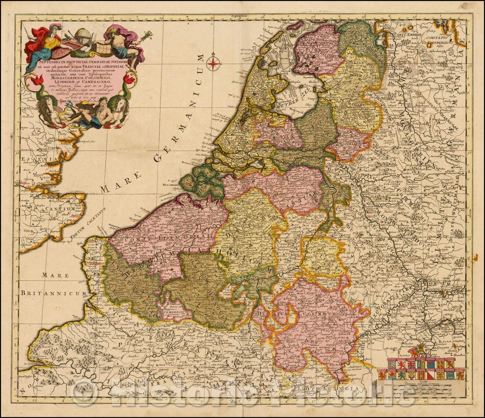Historic Map - Septendecim Provinciae Germainae Inferioris, 1704, Peter Schenk - Vintage Wall Art