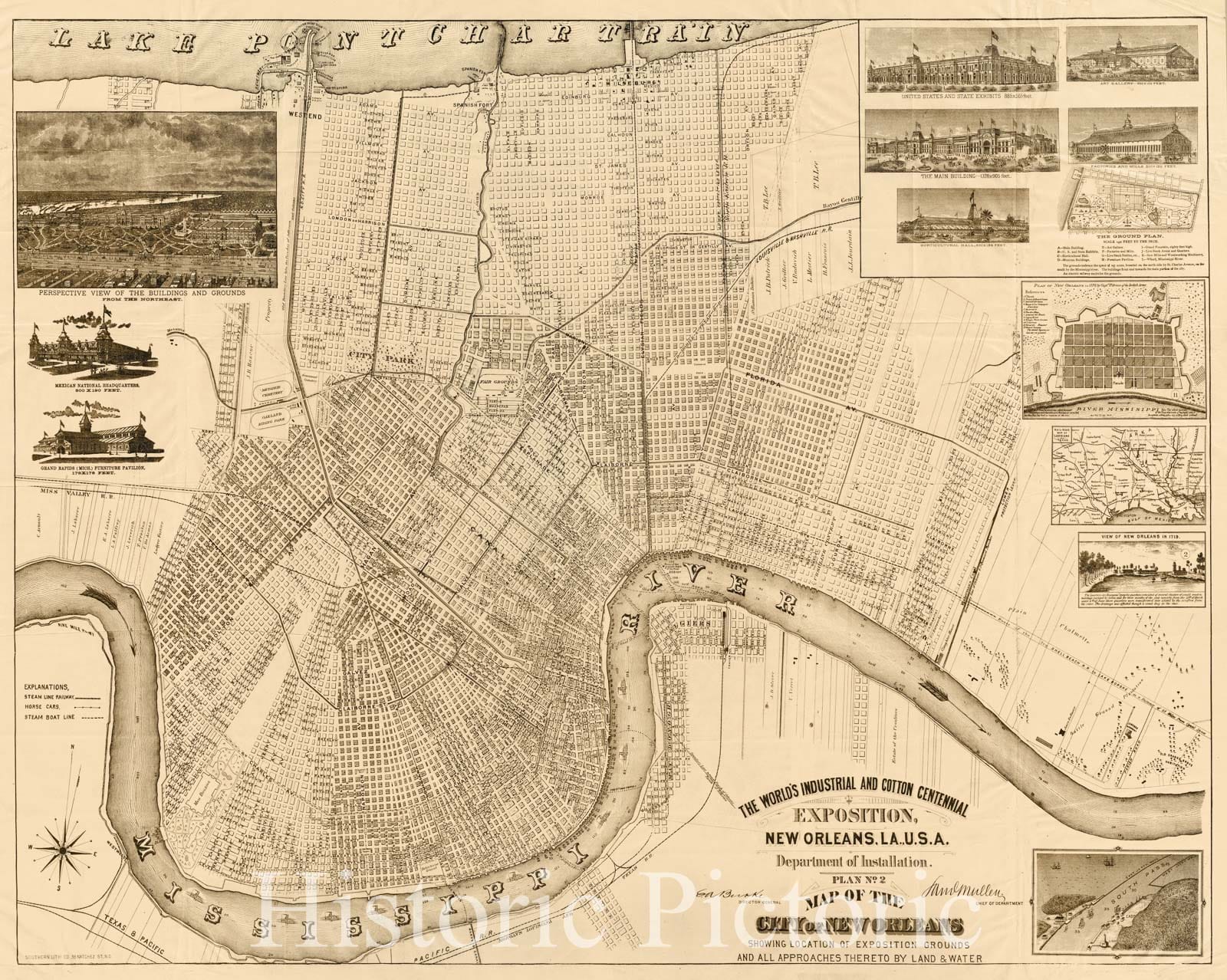 Historic Map - World's Industrial and Cotton Centennial Exposition, New Orleans, La, City of New Orleans, 1885 - Vintage Wall Art