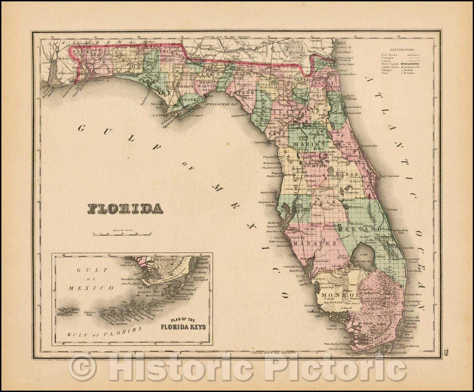 Historic Map - Florida, 1873, O.W. Gray v1