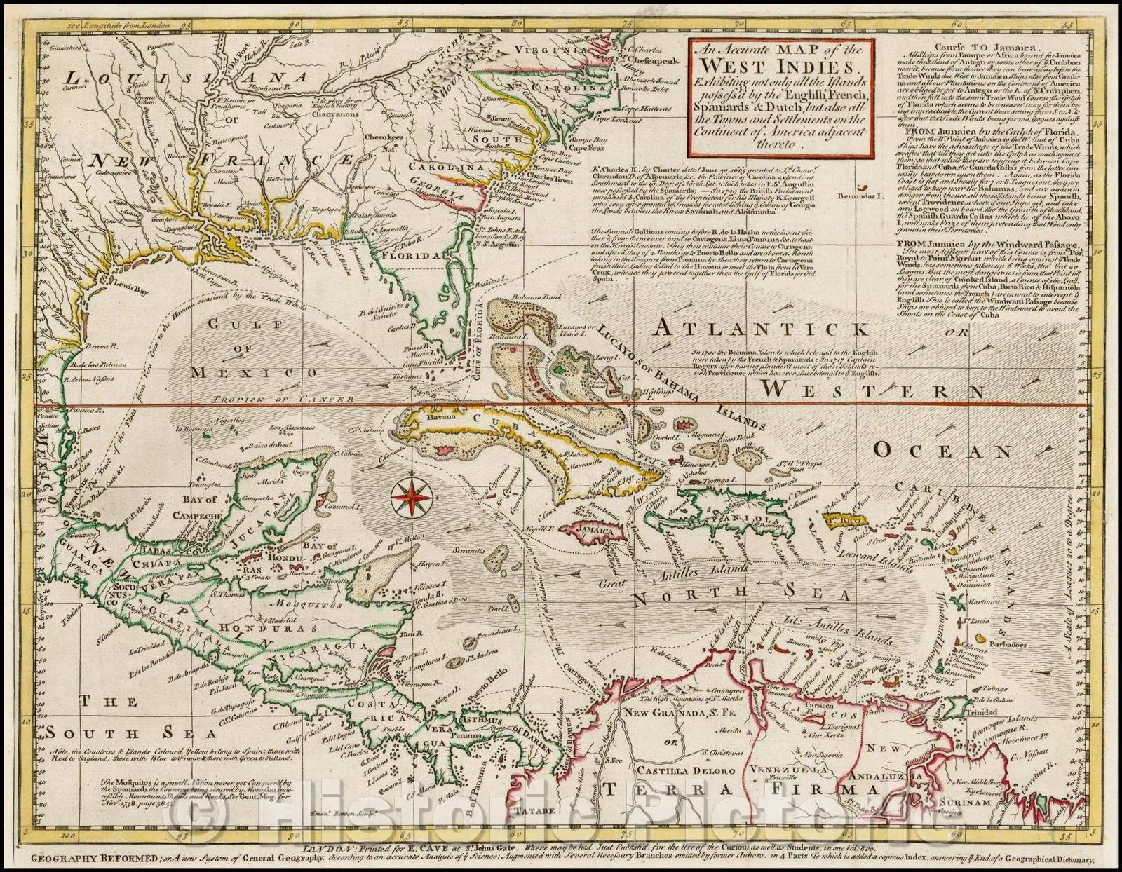 Historic Map - An Accurate Map of the West Indies. Exhibiting Not Only All the Islands Possess'd, 1740, Emanuel Bowen - Vintage Wall Art