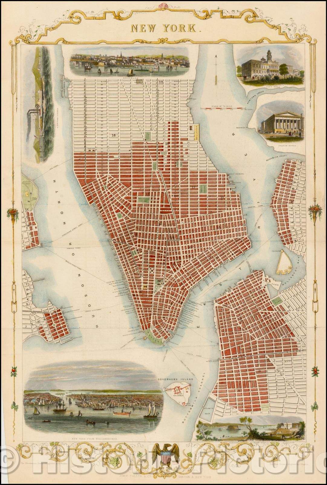 Historic Map - New York, 1851, John Tallis v3