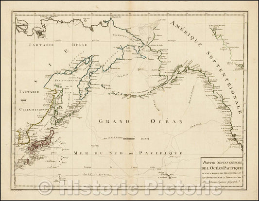 Historic Map - Partie Septentrionale De L'Ocean Pacifique ou L'on Marque Les Decouvertes Et Les Routes De Mrs. De La Perouse et Cook, 1820 - Vintage Wall Art