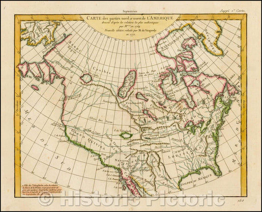 Historic Map - Carte des parties nord et ouest de L'Amerique dressee de apres les relations les plus authentiques, 1772, Didier Robert de Vaugondy - Vintage Wall Art