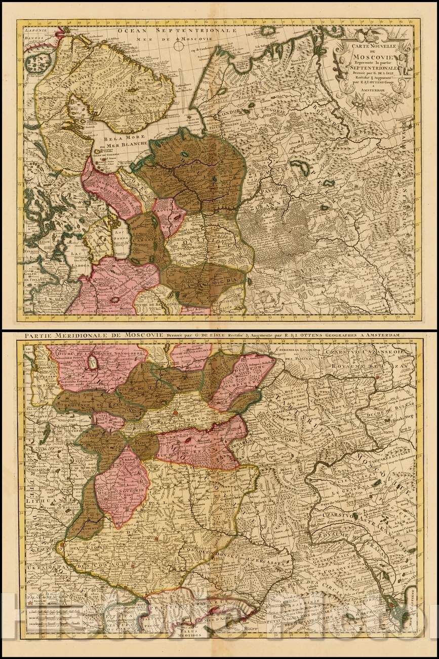 Historic Map - Carte Nouvelle De Moscovie Represente la partie Sepentrionale/New Map Of Muscovy Represents the Sepentrionale part, 1720, Reiner & Joshua Ottens - Vintage Wall Art