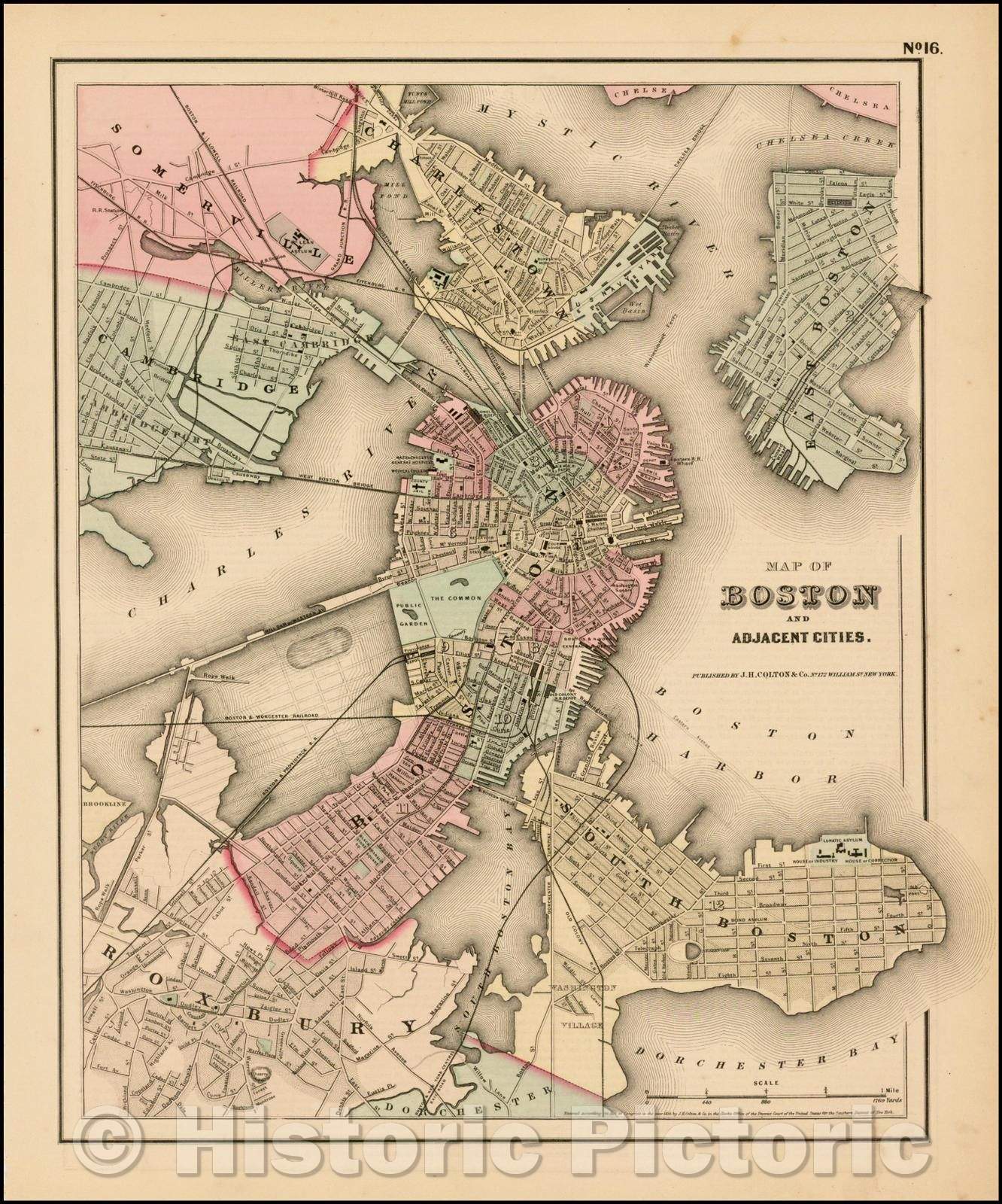 Historic Map - Map of Boston And Adjacent Cities, 1857, Joseph Hutchins Colton v2