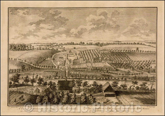 Historic Map - A View of Bethlehem, one of the Brethren's Principal Settlements in Pennsylvania, North America, 1757, Robert Sayer - Vintage Wall Art