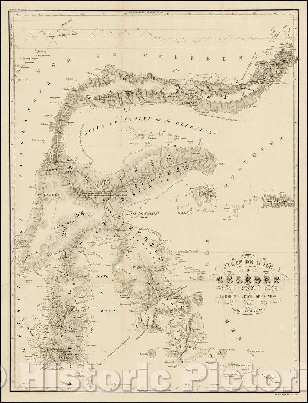 Historic Map - Carte de L'Ile De Celebes Par Le Baron P. Melville De Carnbee. 1848/Map of L'Ile De Celebes By Baron P. Melville From Carnbee. 1848, 1848 - Vintage Wall Art