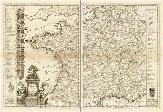 Historic Map - La Francia Antica e Moderna/Coronelli's two sheet Map of France, 1690, Vincenzo Maria Coronelli - Vintage Wall Art