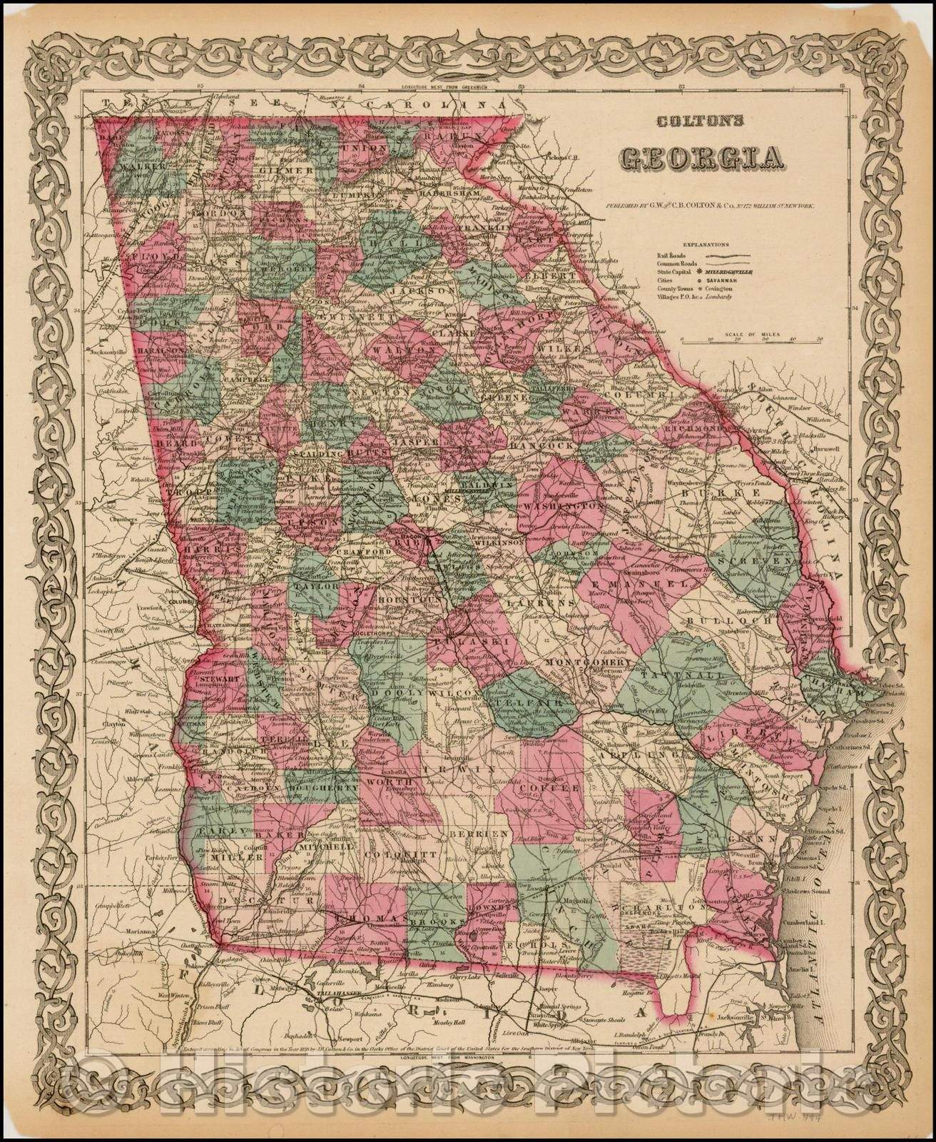 Historic Map - Colton's Georgia, 1867, G.W. & C.B. Colton - Vintage Wall Art