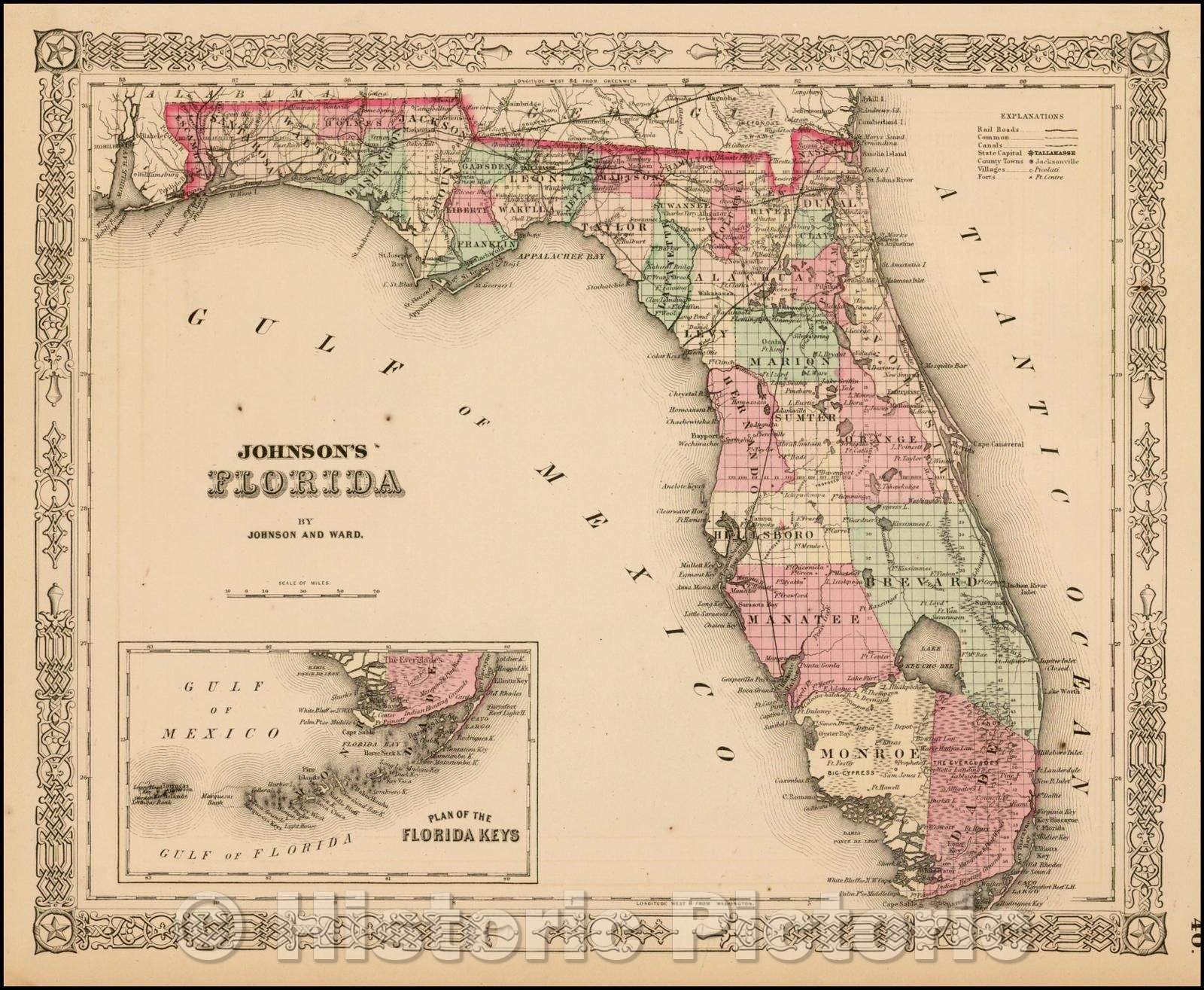 Historic Map - Johnson's Florida, 1863, Benjamin Ward v1