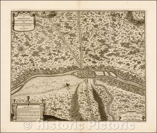 Historic Map - [Paris in the time of the Romans] Lutece ou Premier Plan De La Ville/Nicolas Delamare's Map of Ancient Roman Paris, 1728, Nicolas Delamare - Vintage Wall Art