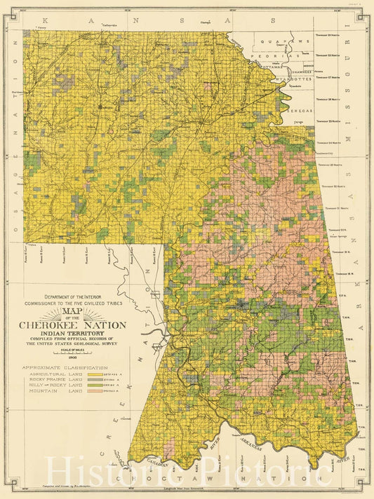 Historic Map - Map of the Cherokee Nation Indian Territory, 1906, United States Department of the Interior - Vintage Wall Art