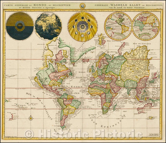 Historic Map - Carte Generale du Monde, ou Description du Monde Terrestre & Aquatique, 1698, Johannes Covens - Vintage Wall Art