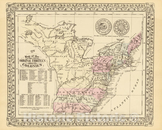 Historic Map - Map of the Original Thirteen Colonies, 1879, Samuel Augustus Mitchell Jr. v1