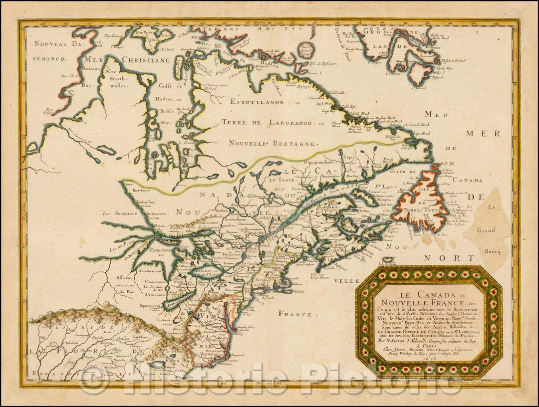 Historic Map - Le Canada ou Nouvelle France Ce qui set les plus advance vers le Septenrion est tier de dives Relations des Anglois, Danois, 1656, Nicolas Sanson v2