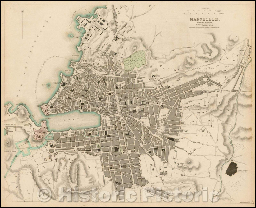 Historic Map - Marseille, France, 1840, SDUK v2