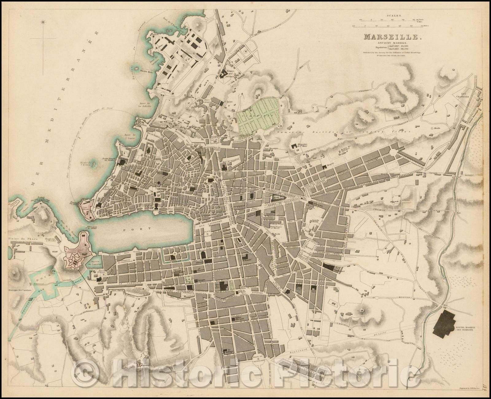Historic Map - Marseille, France, 1840, SDUK v2