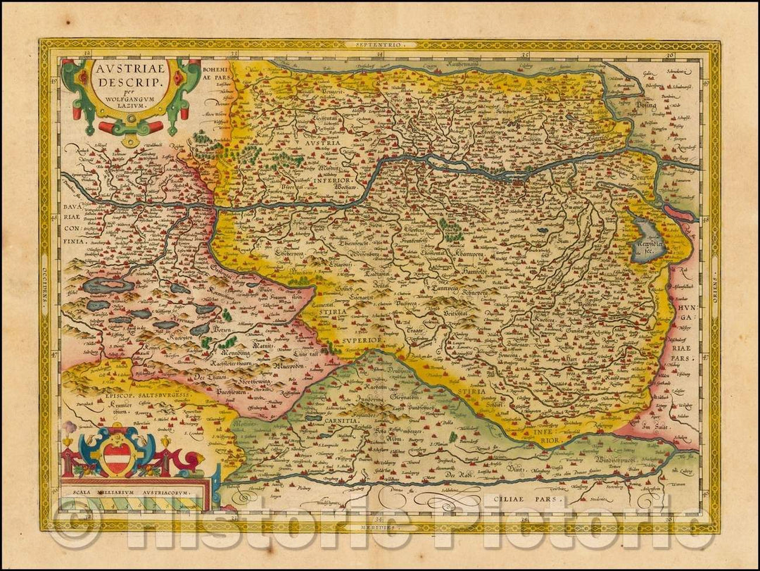 Historic Map - Austriae Descrip. Par Wolfganum Lazium/Map of Austria, from Ortelius' Theatrum Orbis Terrarum, 1601, Abraham Ortelius - Vintage Wall Art