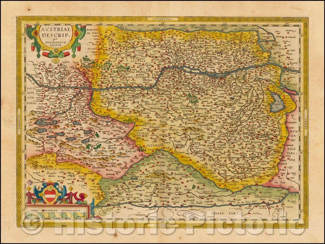Historic Map - Austriae Descrip. Par Wolfganum Lazium/Map of Austria, from Ortelius' Theatrum Orbis Terrarum, 1601, Abraham Ortelius - Vintage Wall Art
