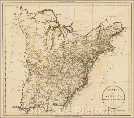Historic Map - States of America, 1799, John Russell - Vintage Wall Art