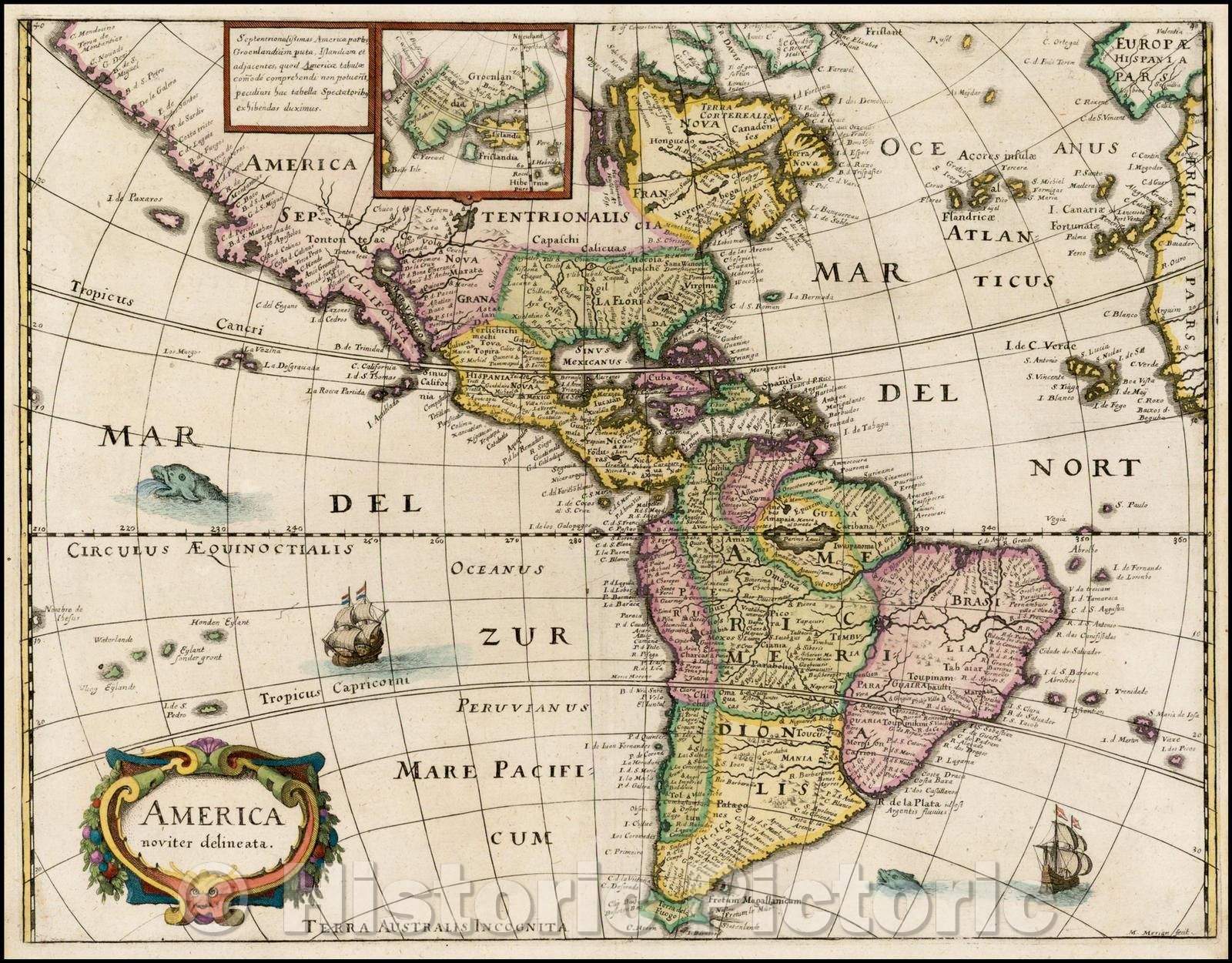 Historic Map - America noviter delineata, 1638, Matheus Merian - Vintage Wall Art