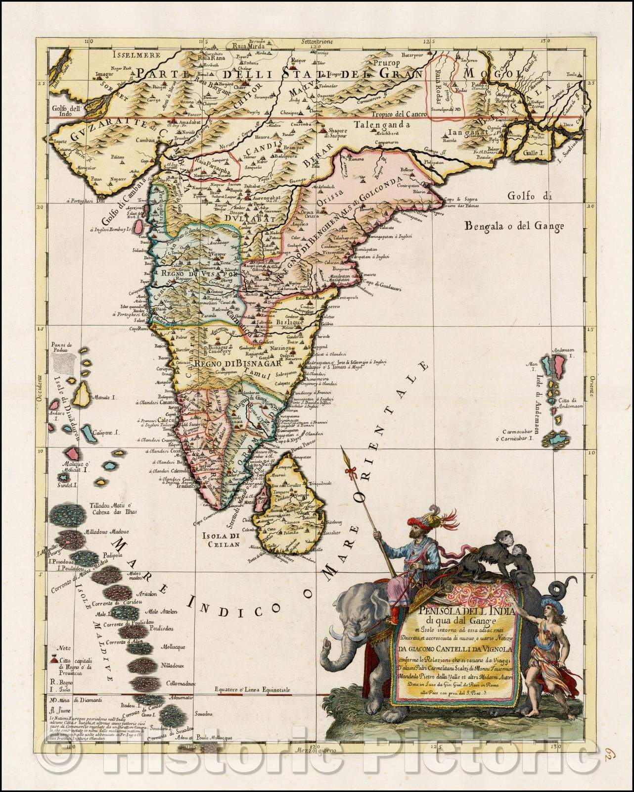 Historic Map - Penisola Dell India di qua dal Gange et Isole intorno ad essa adiacenti, 1683, Giacomo Giovanni Rossi v1