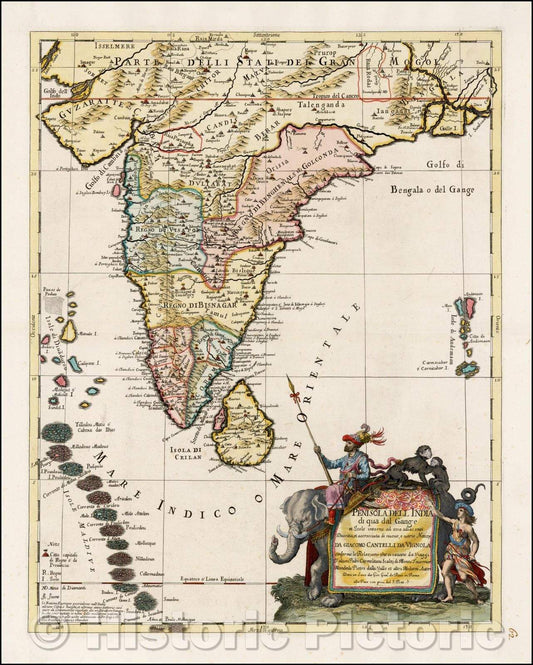 Historic Map - Penisola Dell India di qua dal Gange et Isole intorno ad essa adiacenti, 1683, Giacomo Giovanni Rossi v1