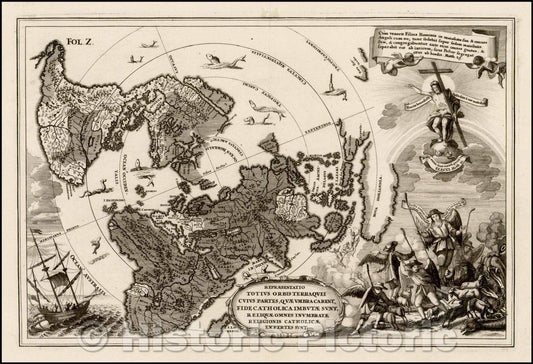 Historic Map - Repraesenatitio Totius Orbis Terraquei Cuius Partes, quae Unbra Carent, Fide Catholica Imutae Sunt, Reliquae Omens Inumbratae Expertes Sunt, 1702 v1