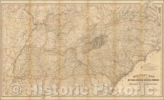 Historic Map - Military Map Showing the Marches of the United States Forces Under Command of Maj. Genl. W.T. Sherman, 1865, Ferdinand Mayer & Co. - Vintage Wall Art