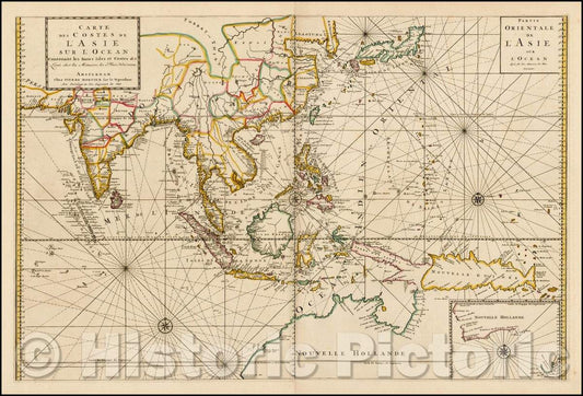 Historic Map - Carte des Costes de L'Asie Sur L'Ocean Contenant les Bancs Isle et Costes &c / 17th-century Map of South and East Asia and Australia, 1693 - Vintage Wall Art