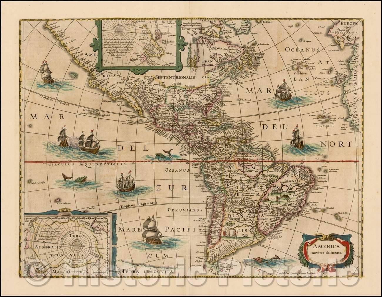 Historic Map - America noviter delineata, 1652, Jodocus Hondius - Vintage Wall Art