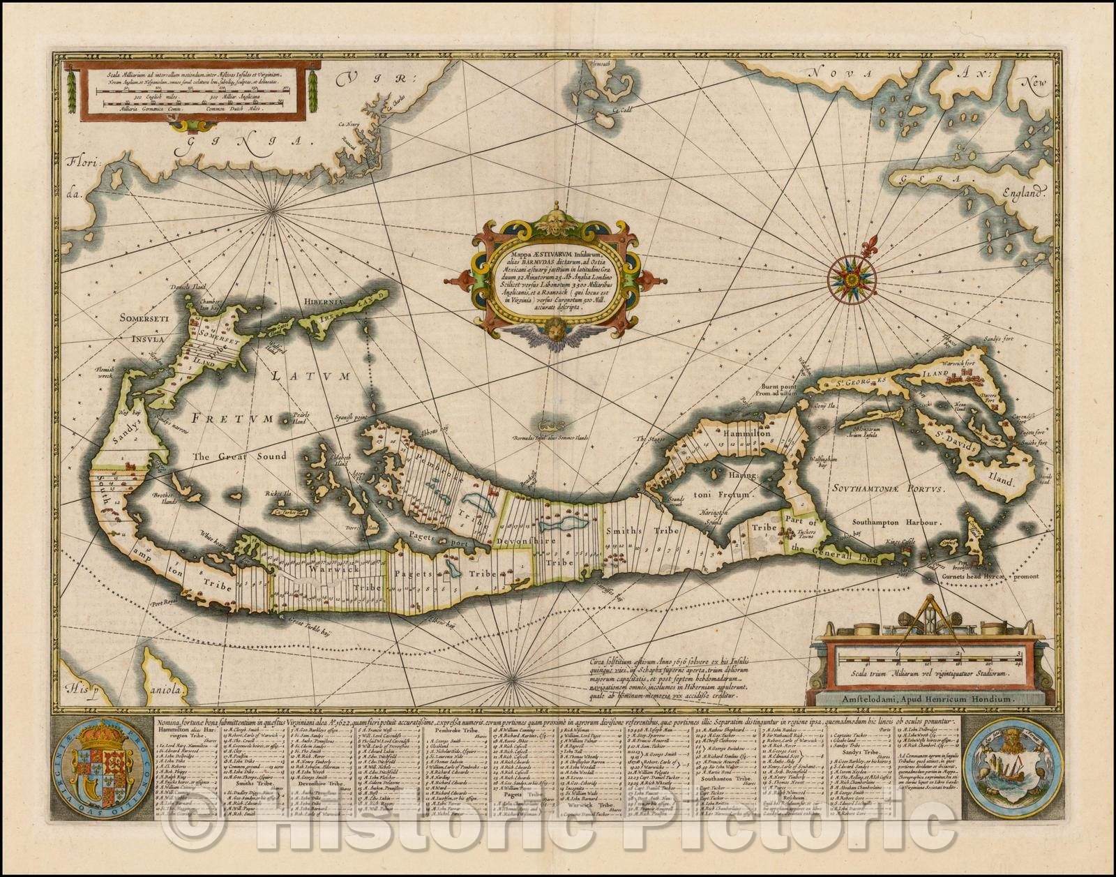 Historic Map - Mappa Aestivarum Insularum alias Barmudas dictarum ./Map of Aestivarum of the Isles, at other times Barmudas of the said, 1633 - Vintage Wall Art