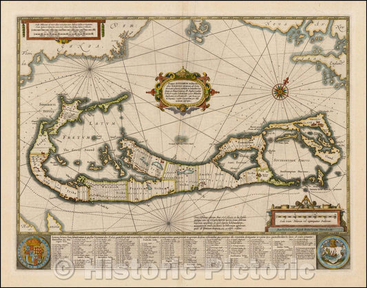 Historic Map - Mappa Aestivarum Insularum alias Barmudas dictarum ./Map of Aestivarum of the Isles, at other times Barmudas of the said, 1633 - Vintage Wall Art