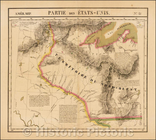 Historic Map - Amer. Sep Partie Des Etats Unis. Wisconsin, Minnesota, Upper Peninsula and Iowa, 1827, Philippe Marie Vandermaelen v3