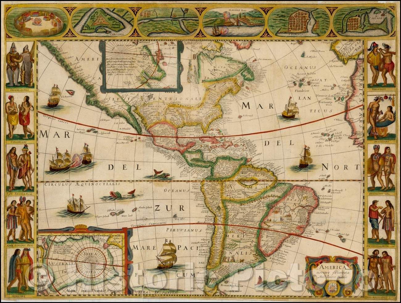 Historic Map - America noviter delineata Auct. Judoco Hondio Carte-a-Figure, 1659, Jodocus Hondius v2