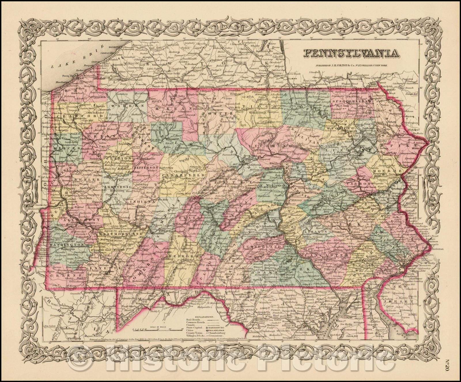 Historic Map - Pennsylvania, 1855, Joseph Hutchins Colton v2