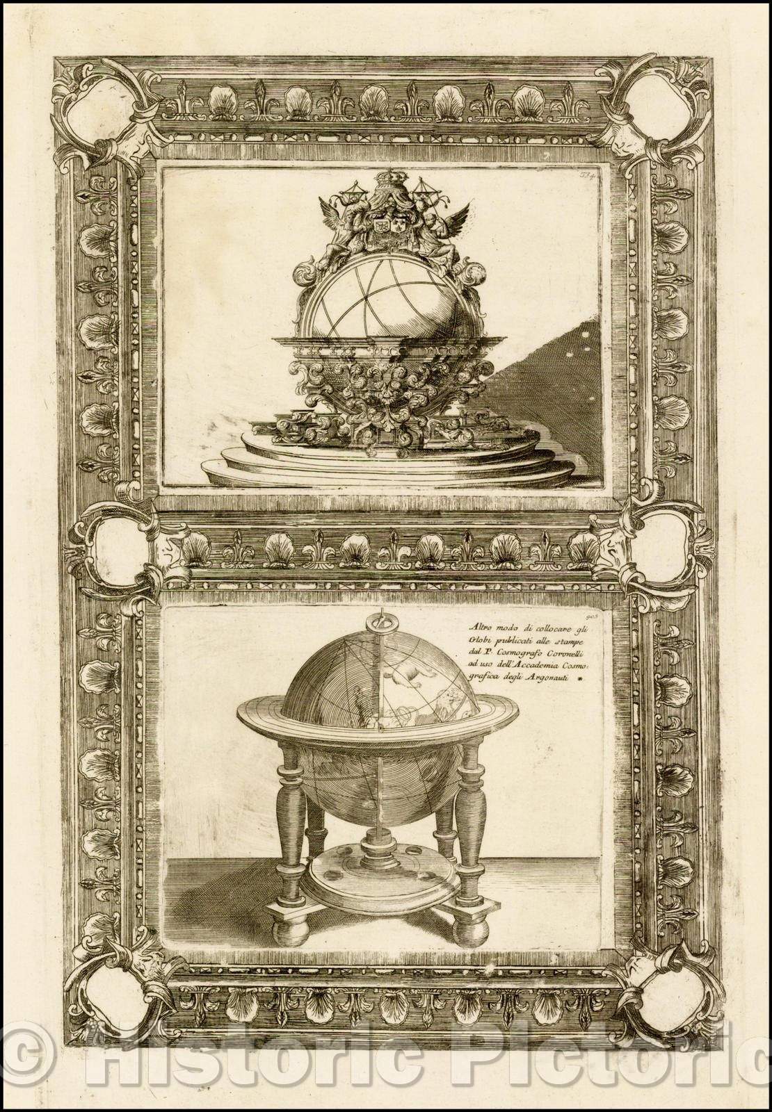 Historic Map - Coronelli's globes, Two Globe Views), 1624, Vincenzo Maria Coronelli - Vintage Wall Art