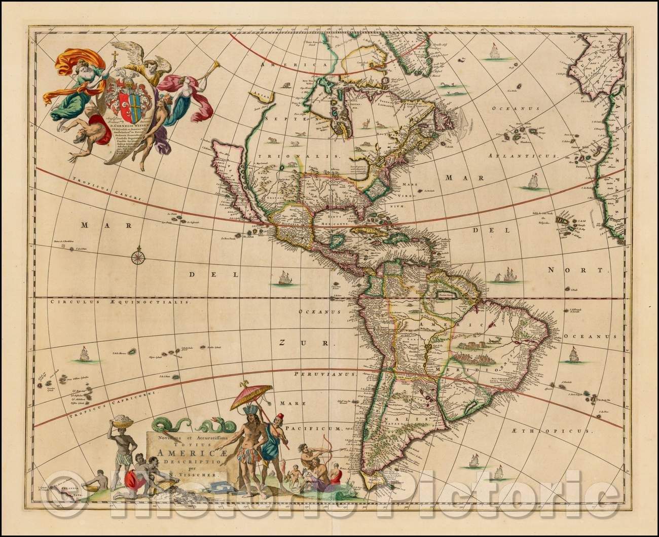 Historic Map - Novissima et Accuratissima Totius Americae Descriptio per N. Visscher California shown as an island, 1658, Nicolaes Visscher I v3
