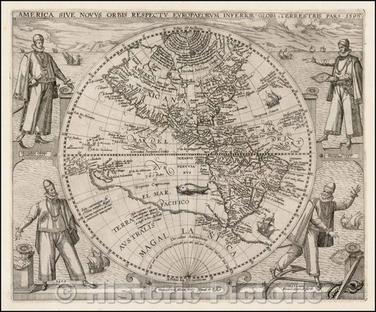 Historic Map - America Sive Novus Orbis Respectu Europaeorum Inferior Globi Terrestris Pars 1596, 1596, Theodor De Bry v5